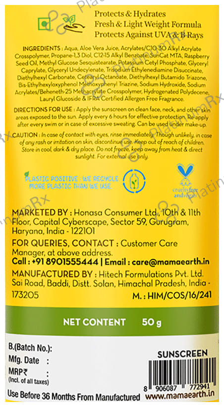 Mamaearth Indian Sunscreen Paraben & Silicon Free Hydragel SPF 50 Cream 50gm