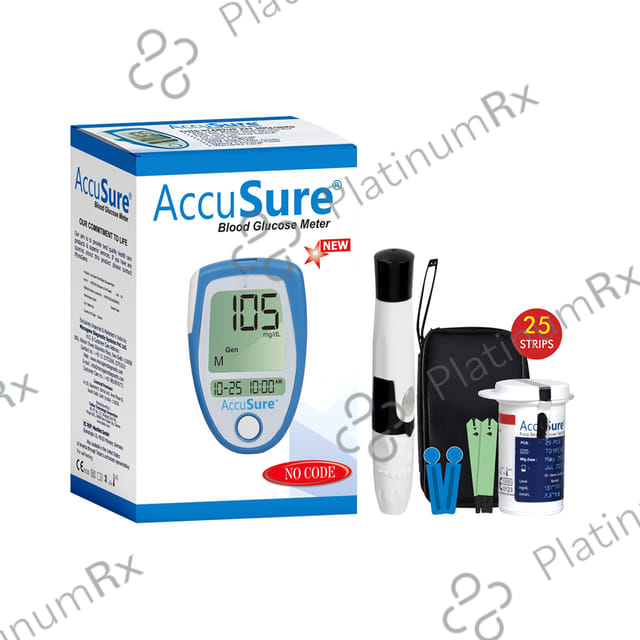 AccuSure Blood Glucose Meter Glucometer with 25 Test Strip