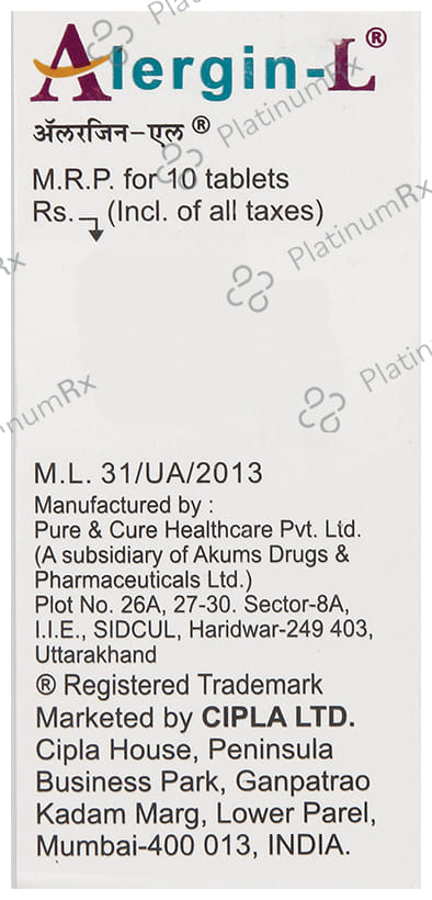 Alergin L 5mg Tablet 10s