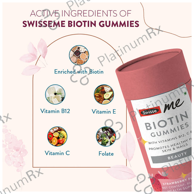 Swisse Me Biotin Gummies with Vitamin B12, C & E, Promotes Healthy Hair, Skin & Nails