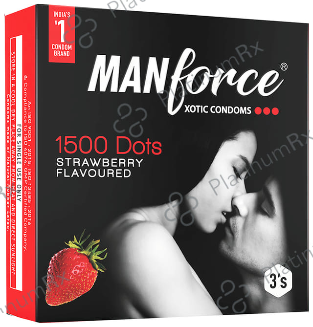 Manforce 1500 Dots Xotic Flavour Strawberry Condom 3s