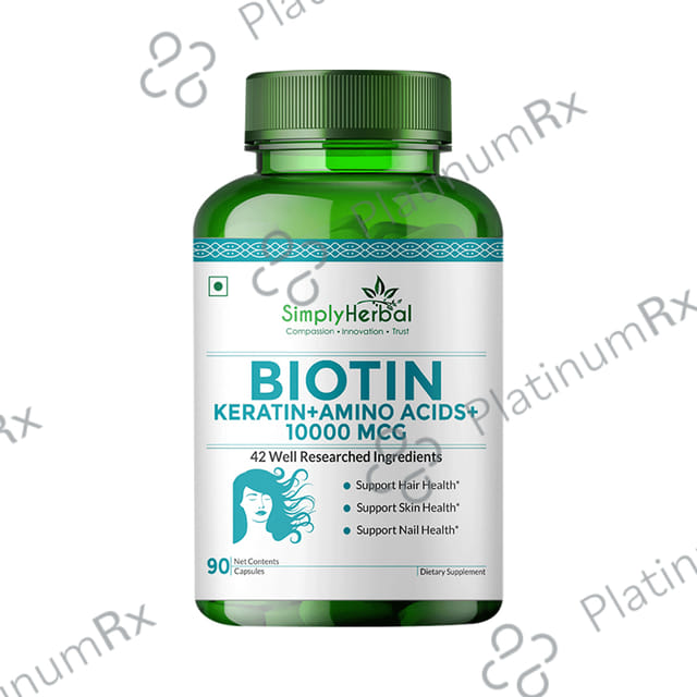 Simply Herbal Biotin 10000mcg - With Keratin & Amino Acids for Hair, Skin & Nails - Capsule