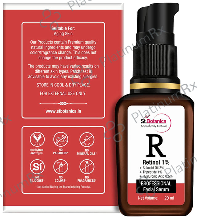 St.Botanica R Retinol 1% + Bakuchi Oil 2% + Tripeptide 1% + Hyaluronic Acid 0.5% Professional Facial Serum