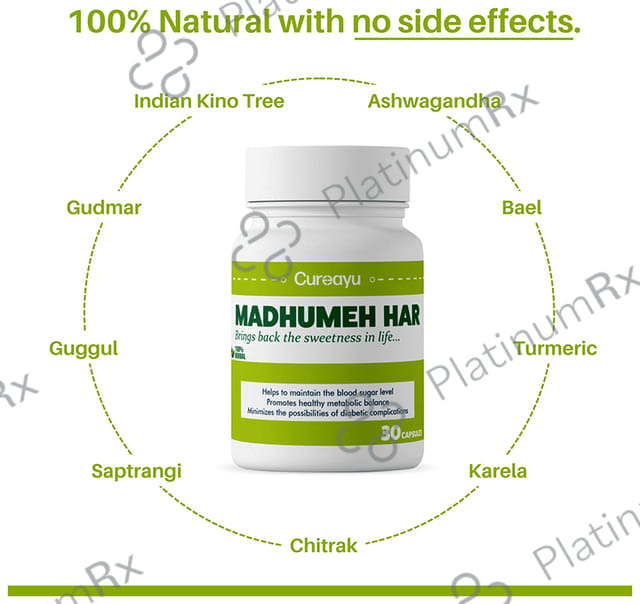 Cureayu Madhumeh Har Ayurvedic Capsule - Enriched with Karela, Guggul & Ashwagandha - Control Blood Sugar -100 % Herbal