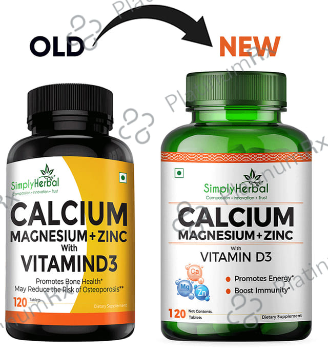 Simply Herbal Calcium + Magnesium + Zinc with Vitamin D3 for Bone Health - Tablet