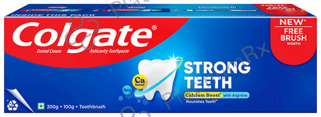 Colgate Strong Teeth Anticavity Toothpaste (1 Tube of 200gm & 1 Tube of 100gm) with Toothbrush Free