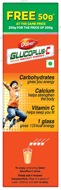 Dabur GlucoPlus C with Calcium for Bone Health - 200gm + 50gm Free Orange