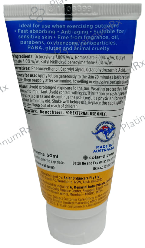Solar D SPF 50 Sunscreen 50ml