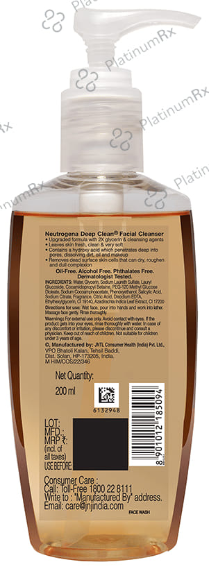 Neutrogena Deep Clean Facial Cleanser with Salicylic Acid - For Acne Prone Skin 200 Face Wash