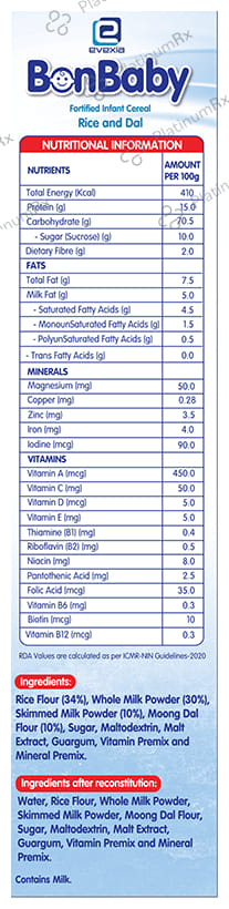 Evexia Bonbaby Fortified Infant Cereal (6 Month Onwards) - Rice and Dal