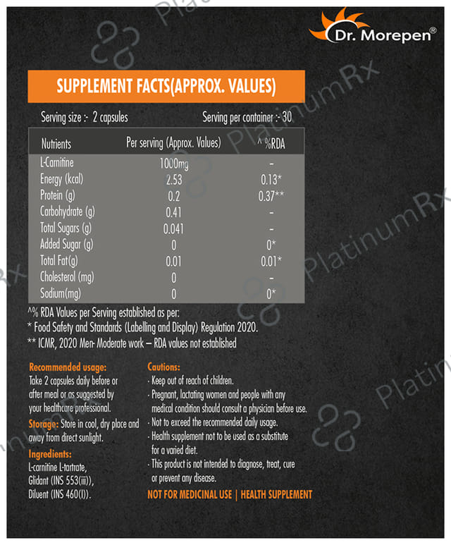 Dr. Morepen L-Carnitine L-Tartrate 1000mg Veg Capsule
