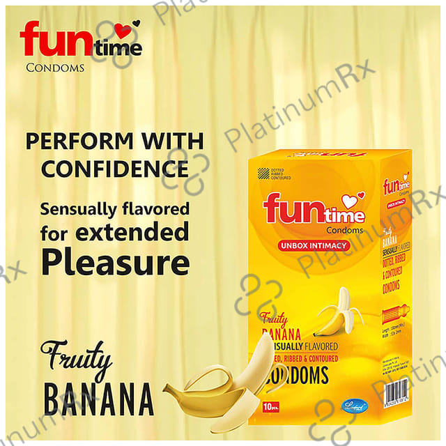 Funtime Dotted Ribbed & Contoured Fruity Banana Flavour Condom 10s