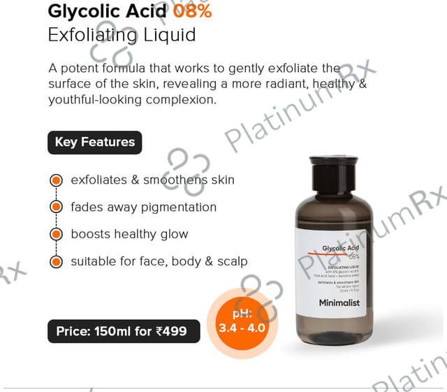 Minimalist 08% Glycolic Acid Exfoliating Exfoliates and Smoothens Skin Liquid 150ml