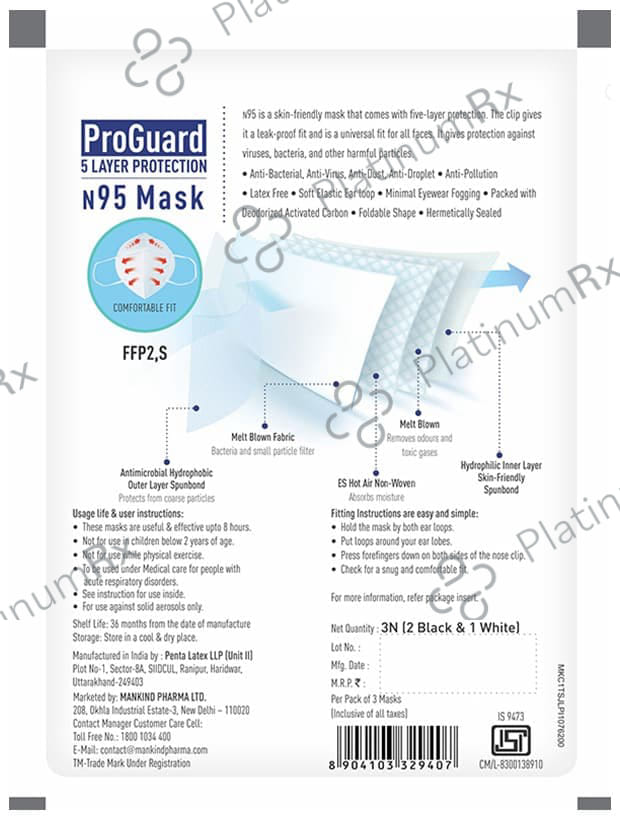 Safekind N95 Face Mask (2 Black & 1 White) 3s