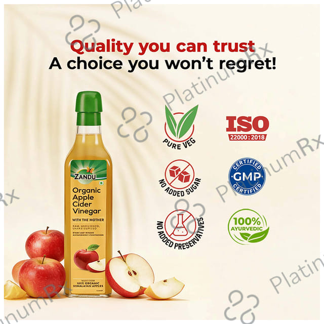 Zandu Organic Apple Cider Vinegar ACV with The Mother - Raw, Unfiltered & Unpasteurized