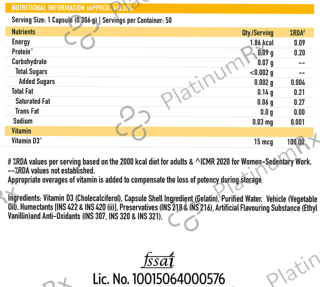 TrueBasics Vitamin D3 2000IU Soft Gelatin Capsule 50s