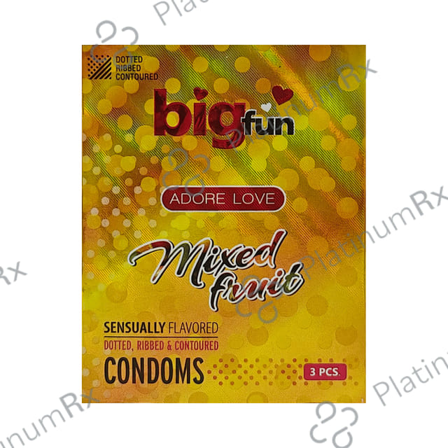 Bigfun Sensually Flavored Dotted, Ribbed & Contoured Mixed Fruit Flavour Condom 3s