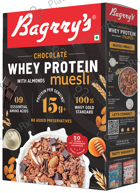 Bagrry's Chocolate Whey Protein with Almonds Muesli 500 gm