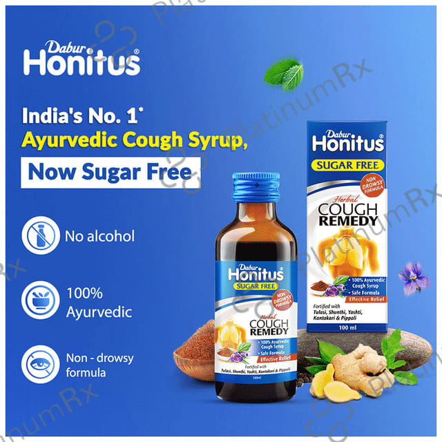 Dabur Honitus Herbal Cough Remedy Sugar Free Oral Solution 100ml