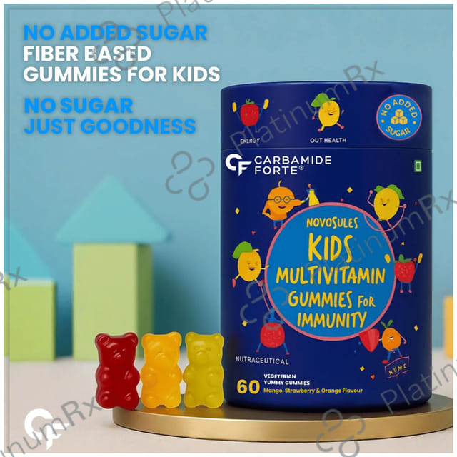 Carbamide Forte Novosules Kids Multivitamin - Gummies for Energy, Brain & Gut Health - Flavour Mango, Strawberry & Orange 60 gummies