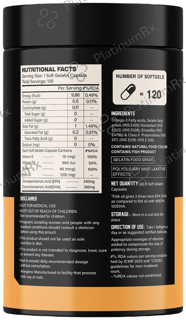 MyFitFuel Triple Strength Omega 3 Fish Oil 1200mg Soft Gelatin Capsule 120 capsules