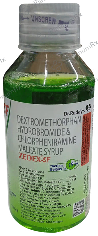 Zedex SF 2/10mg Dry Cough Syrup 100ml
