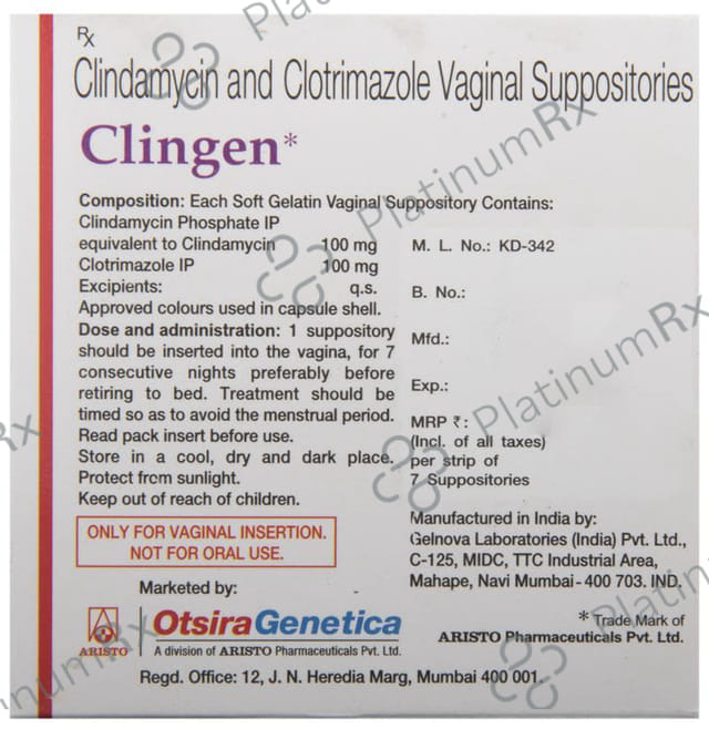 Clingen 100/100mg Vaginal Suppository 7s