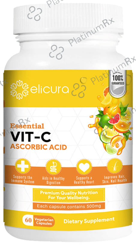 Elicura Essential Vit C 500mg Ascorbic Acid Vegetarian Capsule 60s