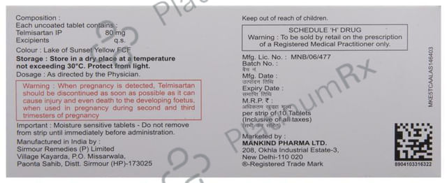Telmikind 80mg Tablet 10s