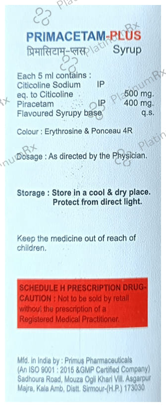 Primacetam Plus 500/400mg Syrup 50ml