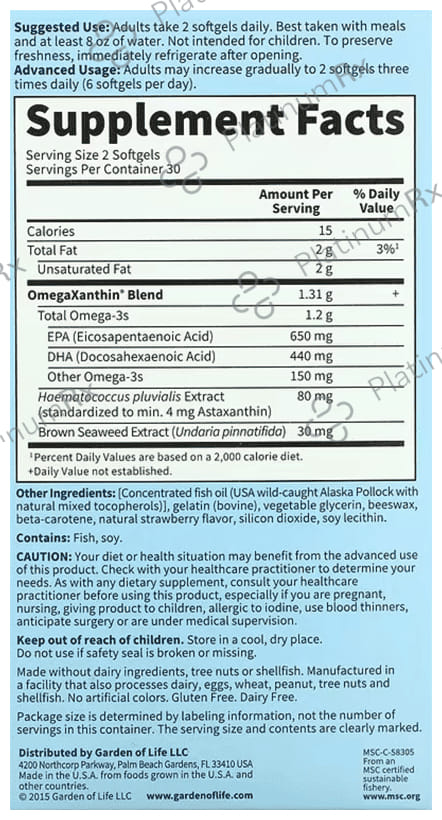 Garden of Life Oceans 3 Beyond Omega 3 Softgel 60s