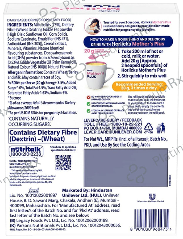 Horlicks Mother's Plus Nutrition for Pregnancy & Lactation - Flavour Powder Kesar