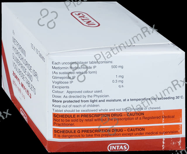 Zoryl MV 1/500/0.3mg Tablet SR 10s
