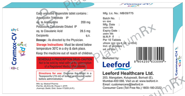 Cavmox CV 200/28.5mg Kid Tablet 10s