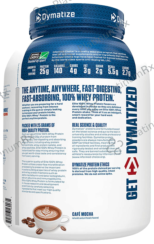 Dymatize Nutrition Elite 100% Whey Protein - With BCAAs & Leucine - For Muscle Recovery - Powder Cafe Mocha