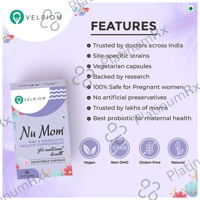 Velbiom Nu Mom Pre & Probiotic Health Supplement Vegetable Capsule for Maternal Health
