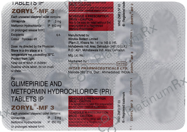 Zoryl MF 3/850mg Tablet 10s