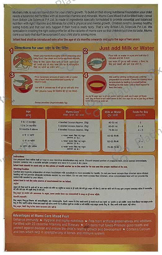 Mum's Care Fortified Baby Cereal 6 Months Onwards Mixed Fruit Rice Wheat