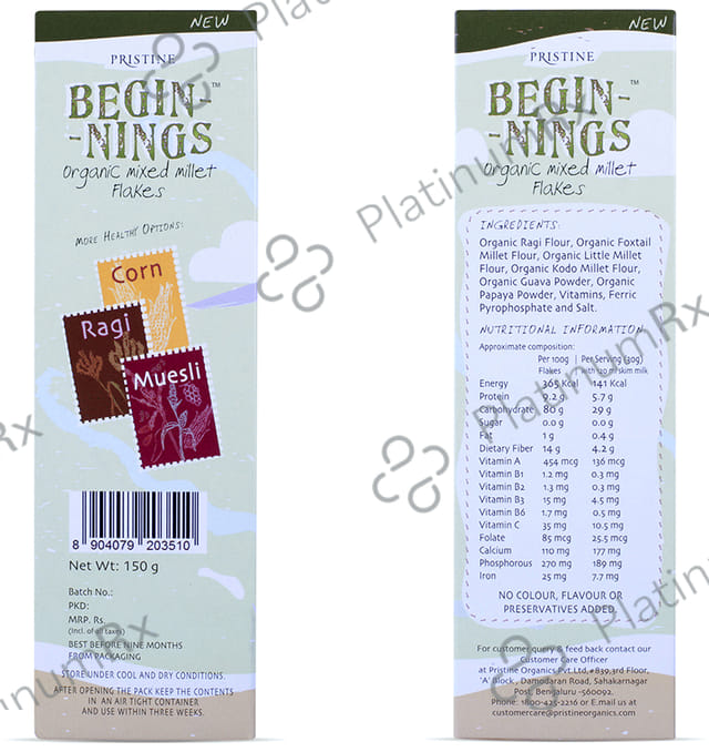 Pristine Beginnings Organic Mixed Millet Flakes 150 gm