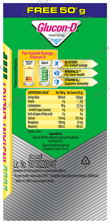 Glucon D with Glucose, Calcium, Vitamin C & Sucrose Flavour Regular Powder 250gm