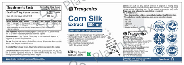 Trexgenics Corn Silk Extract 600mg Veg. Capsules