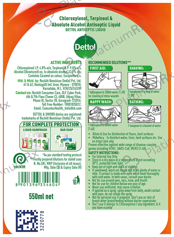 Dettol Antiseptic Disinfectant Liquid 550 ml