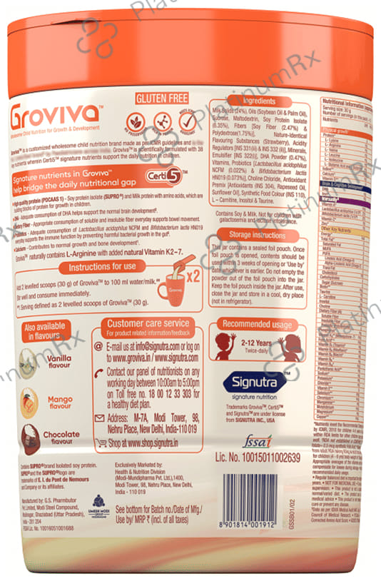 Groviva Child Nutrition for Physical Growth, Brain Development & Immunity Flavour Strawberry Powder 400gm