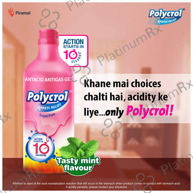 Polycrol Antacid Gel Mint Xpress Relief Sugar Free Oral Suspension 450ml