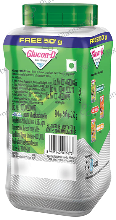 Glucon D with Glucose, Calcium, Vitamin C & Sucrose Flavour Regular Powder 250gm