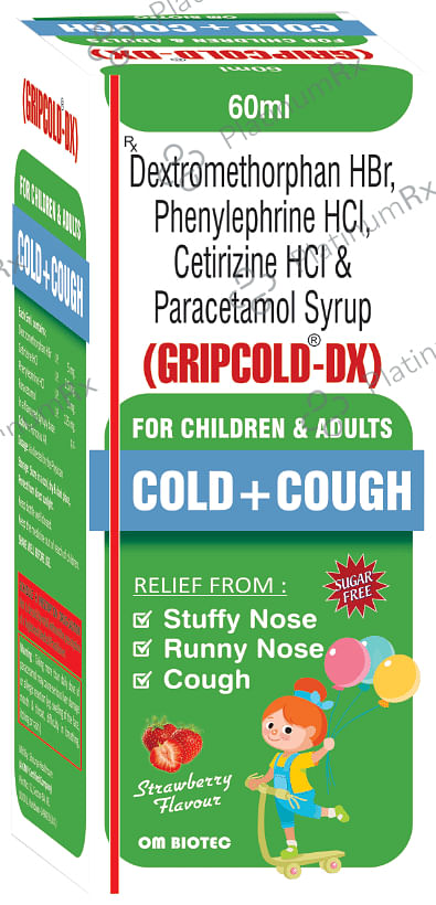 Gripcold-DX Syrup Strawberry Sugar Free