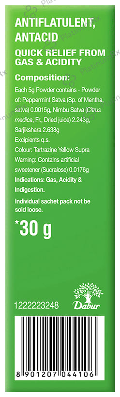 Dabur Pudin Hara Fizz Sachet - Antacid, Quick Relief from Gas & Acidity (5gm Each) Lemon