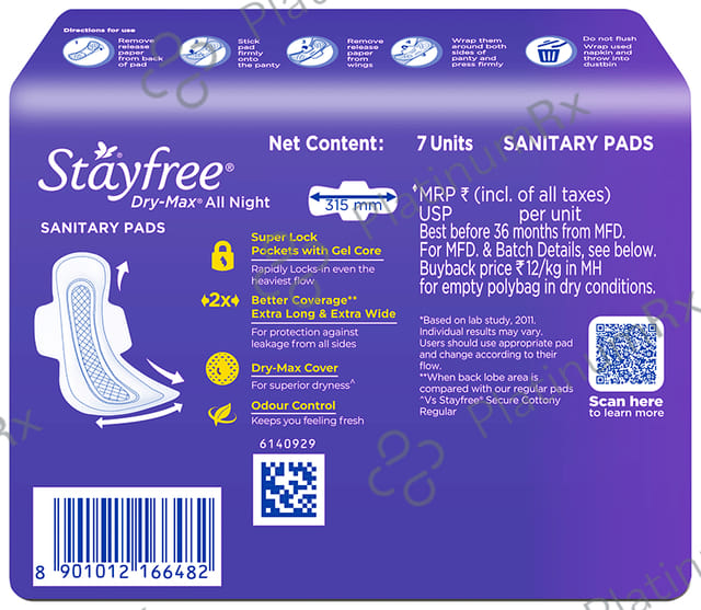 Stayfree Dry Max All Night Ultra Dry Pads XXL 7s