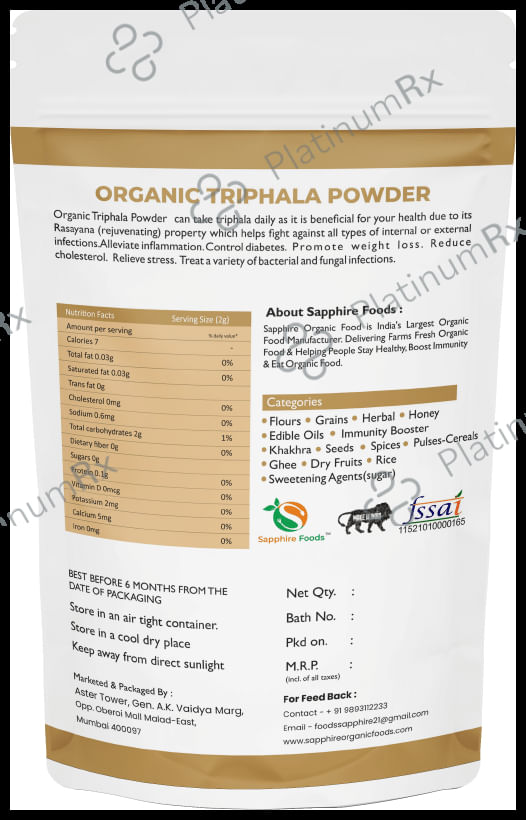 Sapphire Foods Organic Triphala Powder