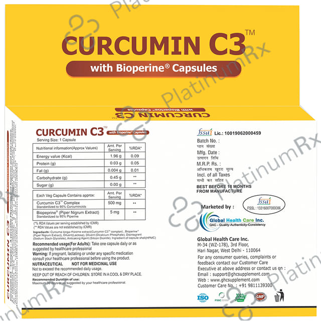 GHC Herbals Curcumin C3 with Bioperine Capsule 60 capsules